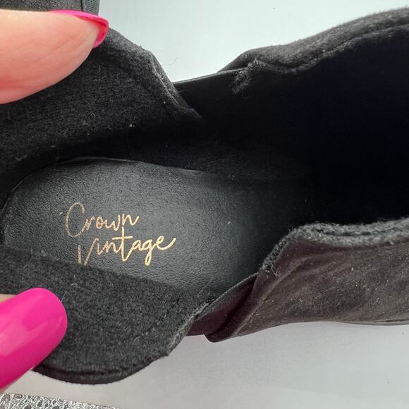 Crown Vintage Chelsea Size 11 Chunky Heel Ankle Boots Booties Black Slip On - Picture 8 of 15